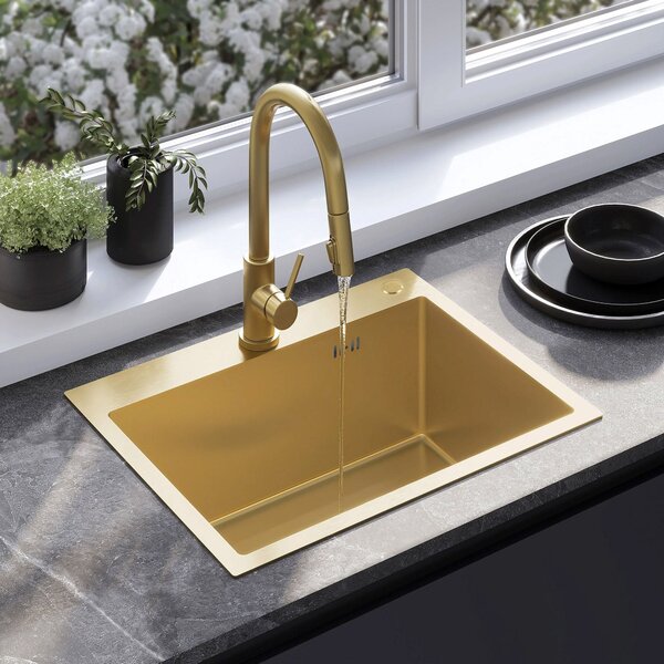 Steel sink with 3-piece accessory set REA Liam Brush Gold