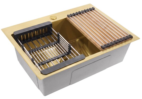 Steel sink with 3-piece accessory set REA Liam Brush Gold