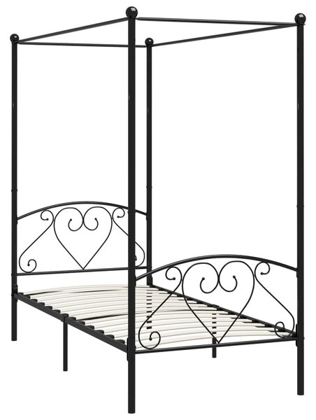 284434 Canopy Bed Frame without Mattress Black Metal 100x200 cm