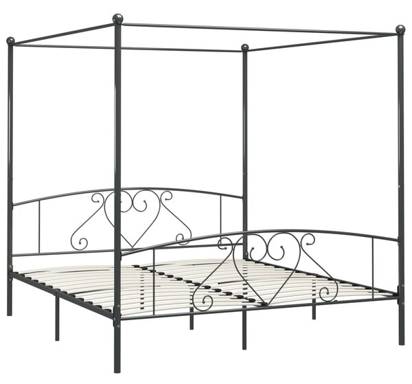 284445 Canopy Bed Frame without Mattress Grey Metal 180x200 cm Super King