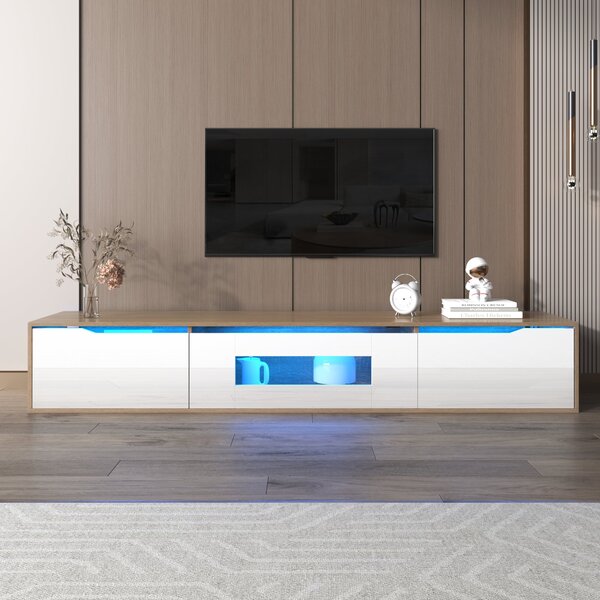 High Gloss Modern Floating TV Stand with Color Changing LED Lights, Versatile Mounting Options, 3 Storage Space, 180x35x30 cm, White Aosom.UK