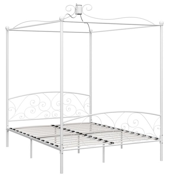 284473 Canopy Bed Frame without Mattress White Metal 180x200 cm Super King