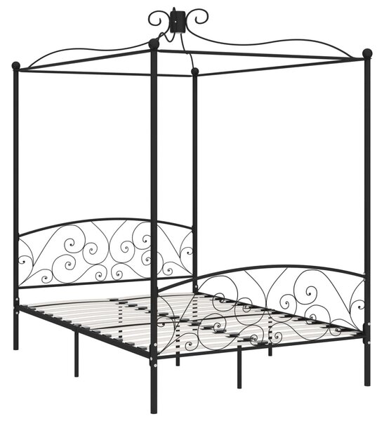 284477 Canopy Bed Frame without Mattress Black Metal 140x200 cm