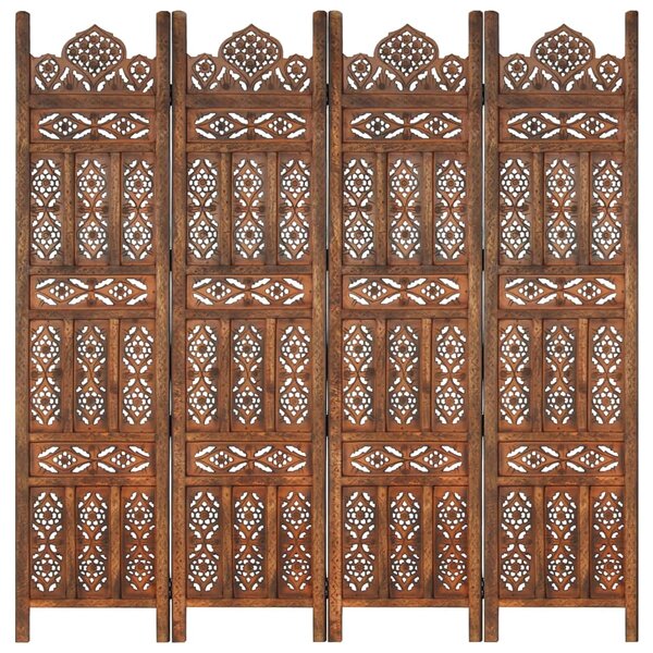 Hand carved 4-Panel Room Divider Brown 160x165 cm Solid Mango Wood