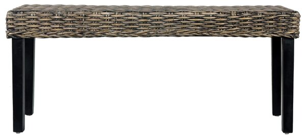 Bench 110 cm Black Natural Kubu Rattan and Solid Mango Wood