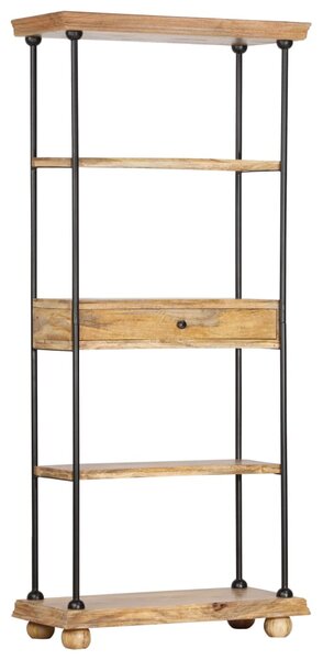 5-Tier Bookshelf 80x35x180 cm Solid Mango Wood and Steel