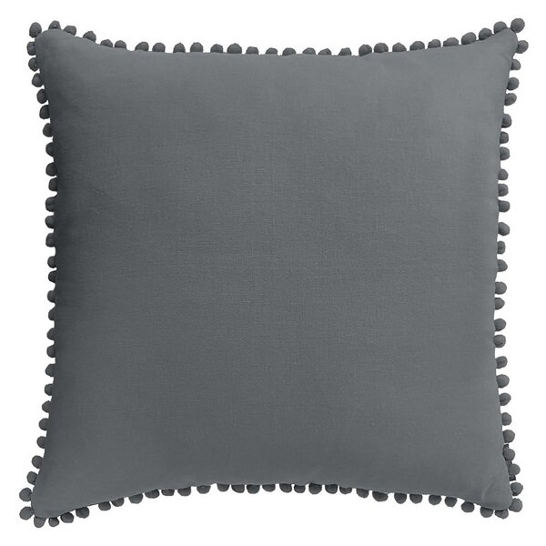Country Living Linen Pom Pom Cushion - 50x50cm - Dark Grey