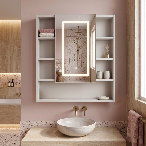 LED mirror cabinet Rea Luna 70x80cm