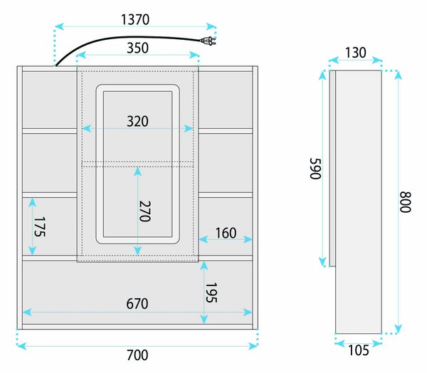 LED mirror cabinet Rea Luna 70x80cm