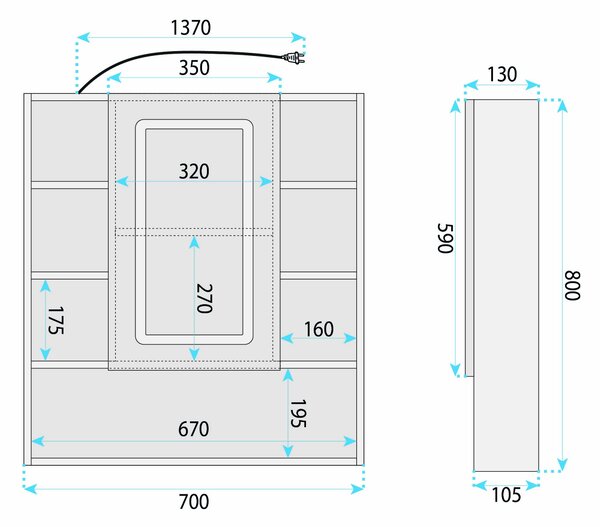 LED mirror cabinet Rea Luna 70x80cm