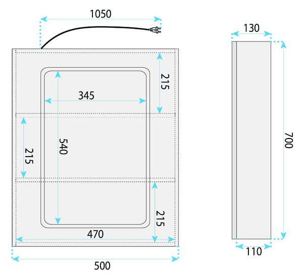 LED mirror cabinet Rea Zenit 70x50cm