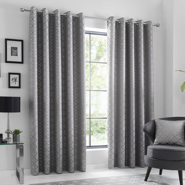 Oriental Ready Made Eyelet Curtains Silver