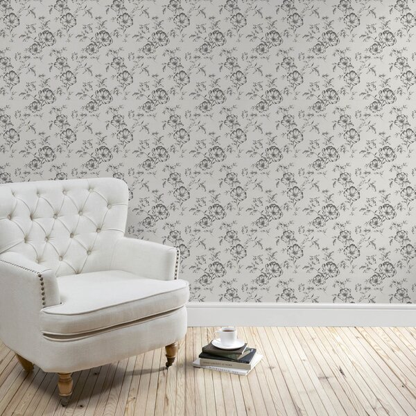 Pivoine Floral Grey Wallpaper Grey