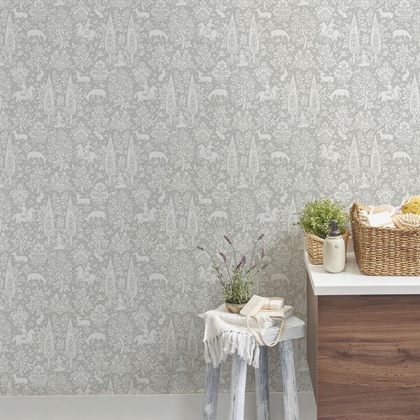 Woodland Grey Wallpaper Grey