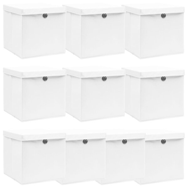 Storage Boxes with Lids 10 pcs White 32x32x32 cm Fabric
