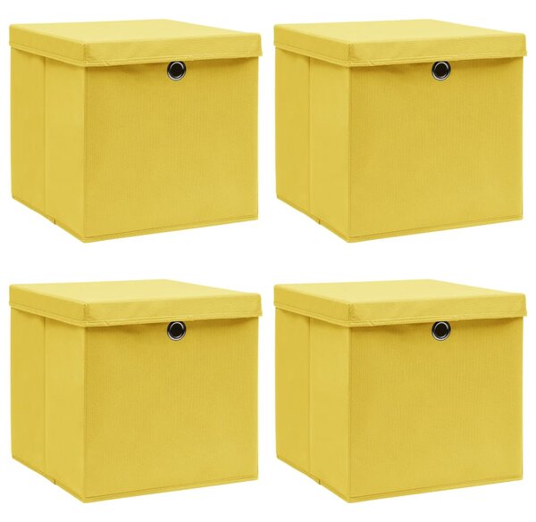 Storage Boxes with Lids 4 pcs Yellow 32x32x32 cm Fabric