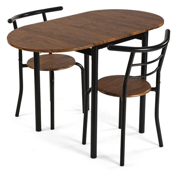 Table set with 2 chairs Versa Black 55 x 77 x 61 cm Metal PVC MDF Wood