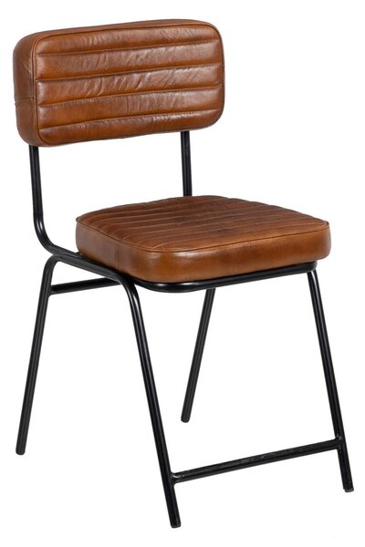 Dining Chair Brown Black Leather Iron 44 x 54 x 82 cm