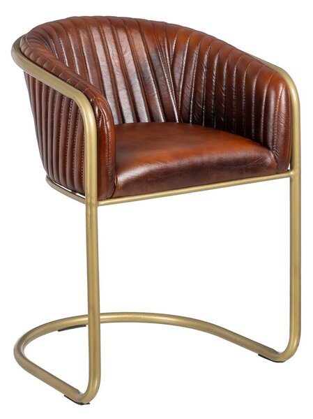 Dining Chair Brown Golden Leather Iron 55 x 53 x 74 cm