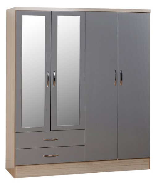 Nevada 4 Door Mirrored Wardrobe Grey