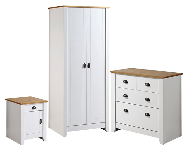 Ludlow 3 Piece Bedroom Furniture Set, White & Pine White