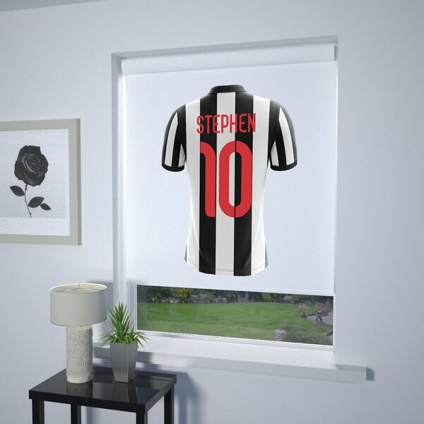 Football Personalised Roller Blind Black and White Stripe (White Background)