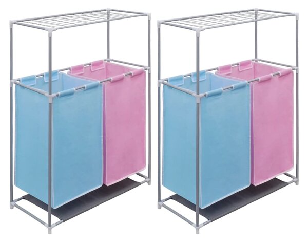 2-Section Laundry Sorter Hampers 2 pcs with a Top Shelf for Drying
