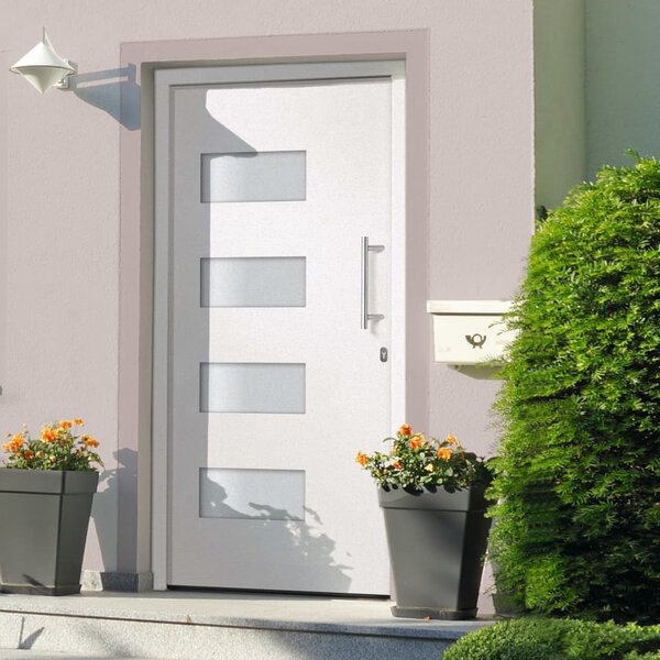 Front Door Aluminium and PVC White 110x210 cm