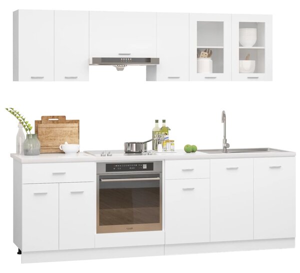 8 Piece Kitchen Cabinet Set White Engineered Wood