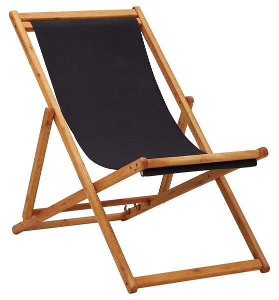 Folding Beach Chair Eucalyptus Wood and Fabric Black