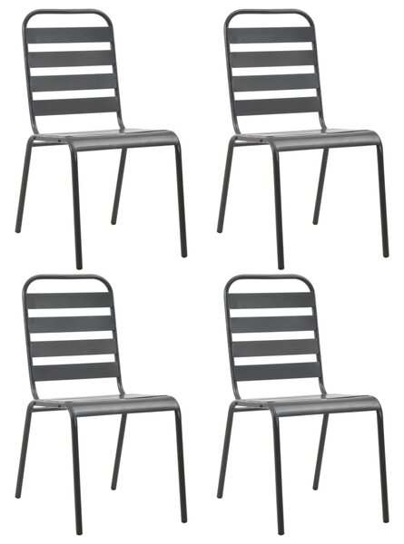 Outdoor Chairs 4 pcs Slatted Design Steel Dark Grey