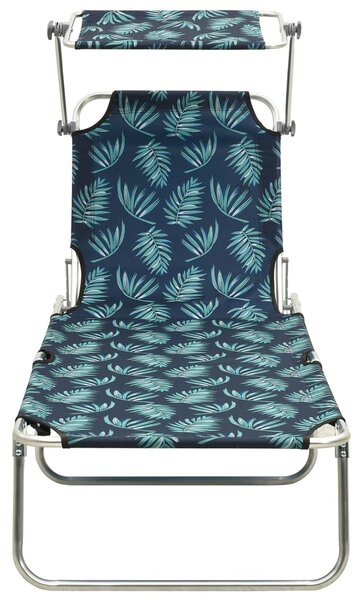 Folding Sun Lounger with Canopy Leaf Print Aluminium