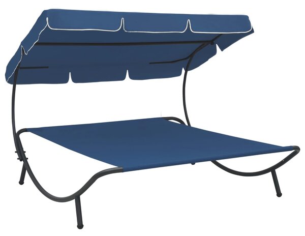 Outdoor Lounge Bed with Canopy Blue