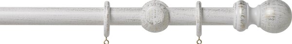 Scratched White Wood 28mm Curtain Pole with Ball Finials - 1.2m