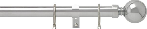 Chrome 28mm Fixed Curtain Pole With Ball 1.2m