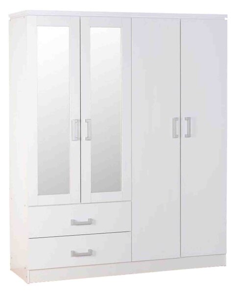 Charles 4 Door Wardrobe, Mirrored White