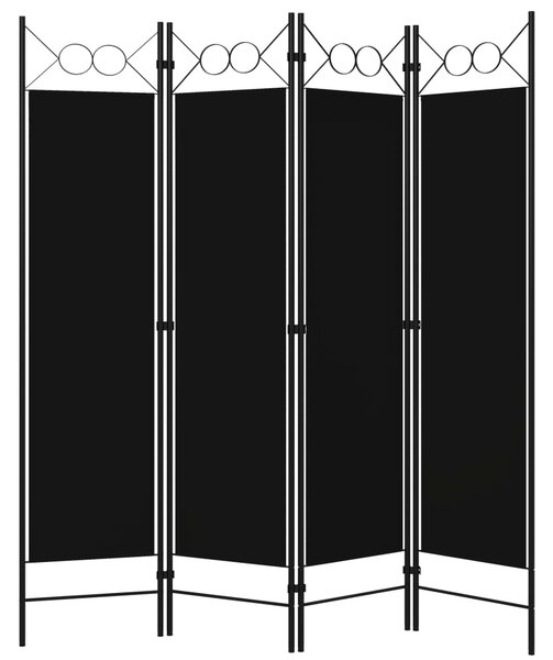 4-Panel Room Divider Black 160x180 cm