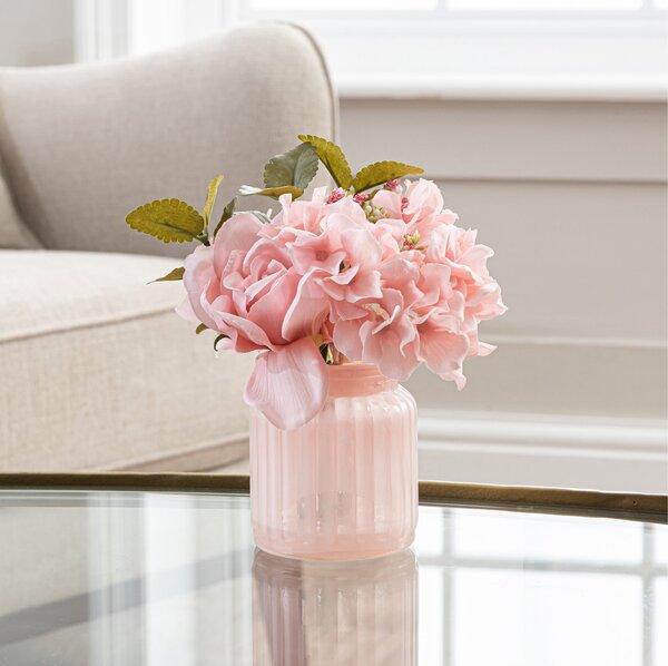 Artificial Roses Arrangement in Pink Vase 15cm Pink