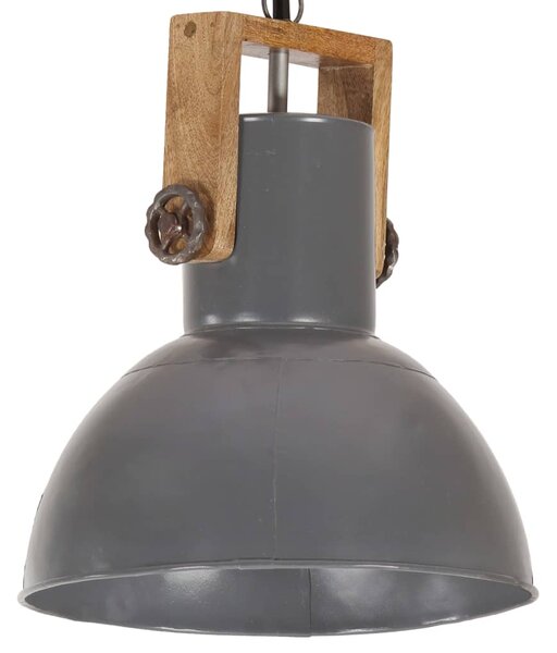Industrial Hanging Lamp 25 W Grey Round Mango Wood 32 cm E27
