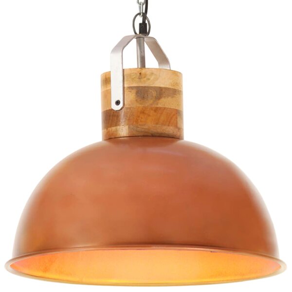 Industrial Hanging Lamp Copper Round 42 cm E27 Solid Mango Wood