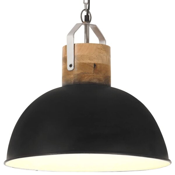 Industrial Hanging Lamp Black Round 42 cm E27 Solid Mango Wood