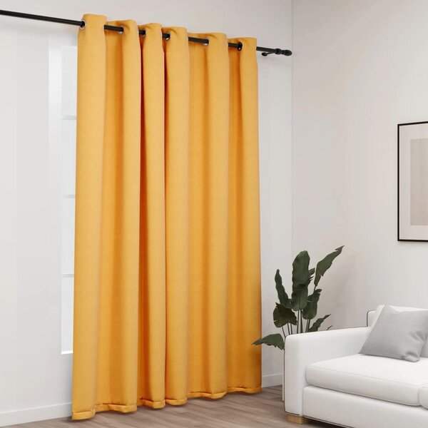 Linen-Look Blackout Curtains with Grommets Yellow 290x245cm