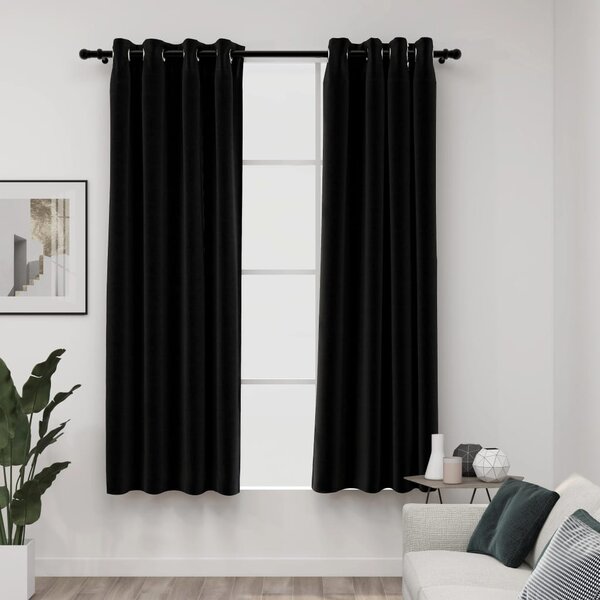 Linen-Look Blackout Curtains 2 pcs Anthracite 140x175cm
