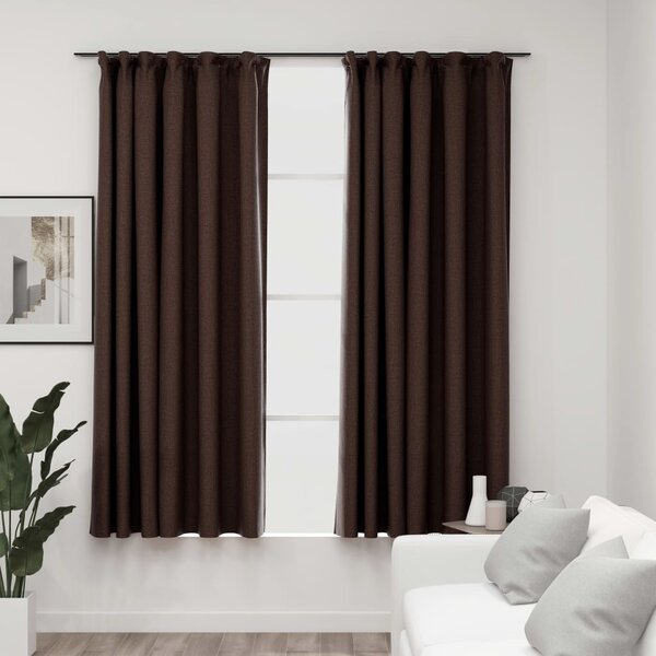 Linen-Look Blackout Curtains with Hooks 2 pcs Taupe 140x175 cm