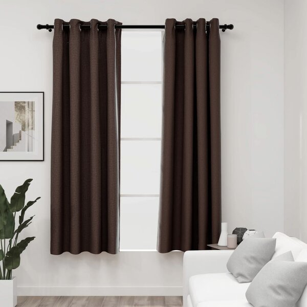 Linen-Look Blackout Curtains with Grommets 2pcs Taupe 140x175cm