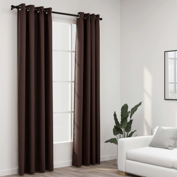 Linen-Look Blackout Curtains with Grommets 2pcs Taupe 140x245cm