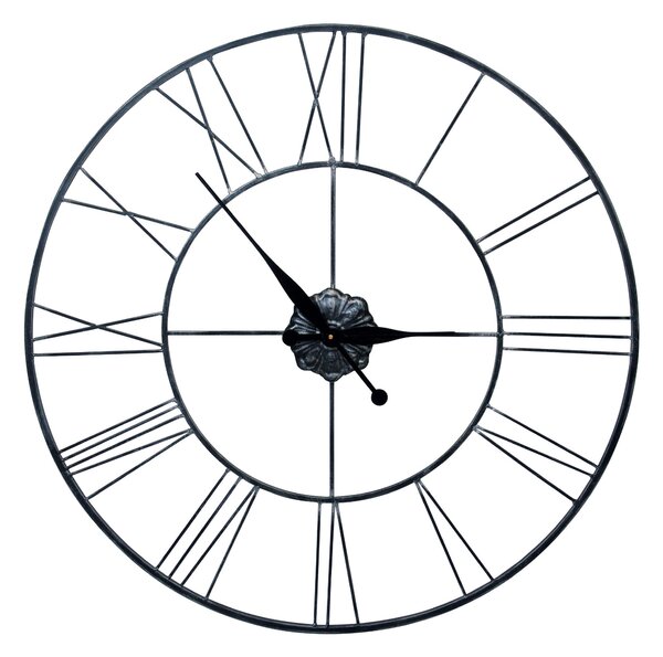 Roman Numeral 80cm Metal Wall Clock Black Silver
