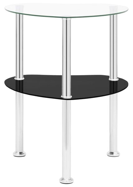 2-Tier Side Table Transparent & Black 38x38x50cm Tempered Glass