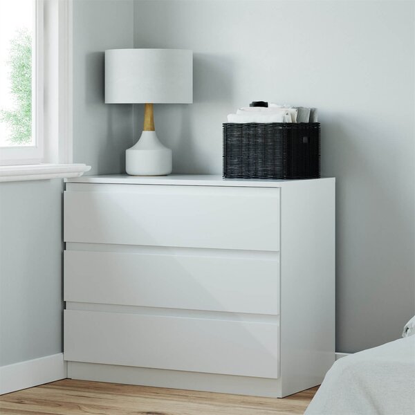 Fitted Bedroom Handleless 3 Drawer Chest - White