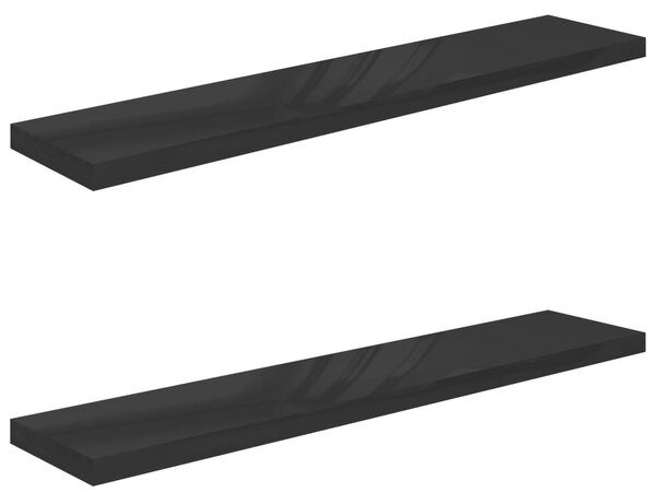 Floating Wall Shelves 2 pcs High Gloss Black 120x23.5x3.8 cm MDF